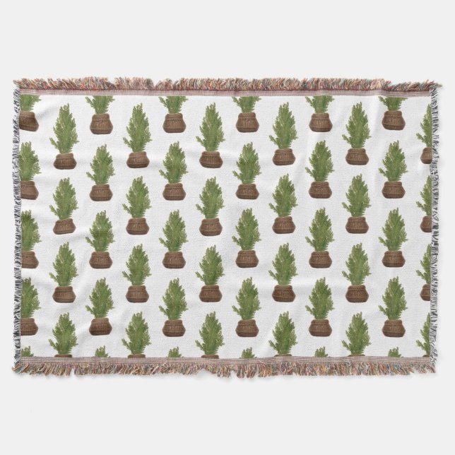 Modern Rustic Watercolor Christmas Tree Holiday Throw Blanket (Front)