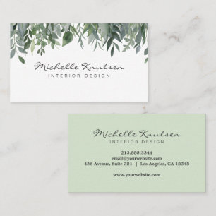 Modern Rustic Watercolor Eucalyptus Greenery Business Card