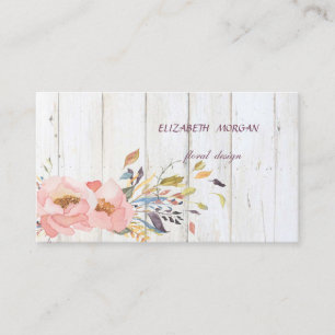 Modern Rustic Watercolor Floral Wood Texture Business Card