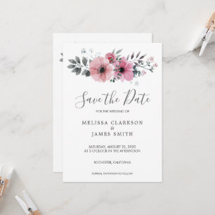 Modern rustic watercolor flowers Save the Date Invitation
