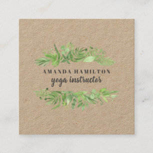 Modern RUSTIC Watercolor wild meadow green foliage Square Business Card