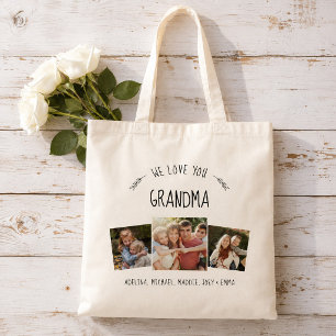 Modern Rustic WE LOVE YOU GRANDMA Photo Collage Tote Bag