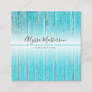 Modern Rustic Weathered Turquoise Barnwood Square Business Card
