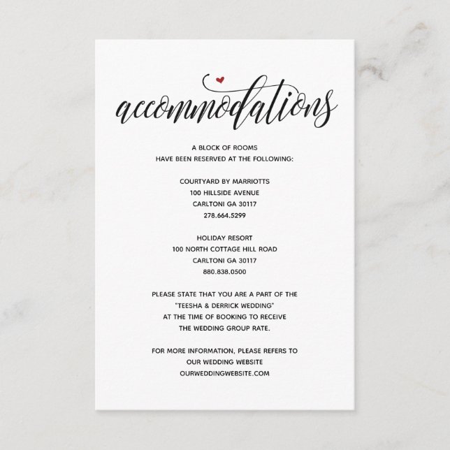 Modern rustic wedding accommodations card v1 (Front)