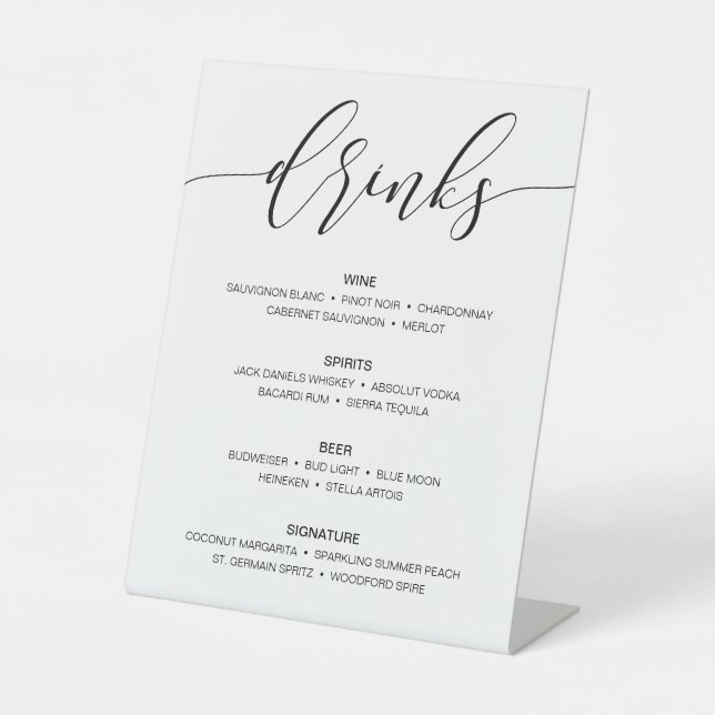Modern Rustic Wedding Bar Menu Sign Drinks (Front)