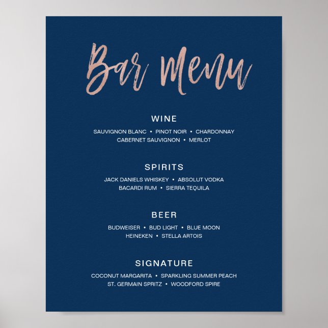 Modern Rustic Wedding Bar Menu Sign Drinks (Front)