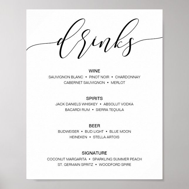 Modern Rustic Wedding Bar Menu Sign Drinks (Front)