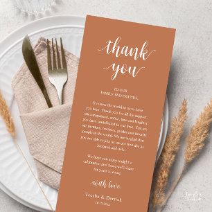 Modern Rustic Wedding Dinner Thank You Card