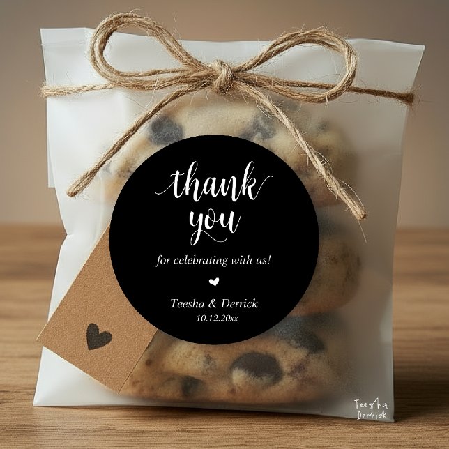 Modern Rustic Wedding Dinner Thank You Gifts  Classic Round Sticker (Modern Rustic Wedding Dinner Thank You Gifts Classic Round Sticker cute heart Classy Black White)