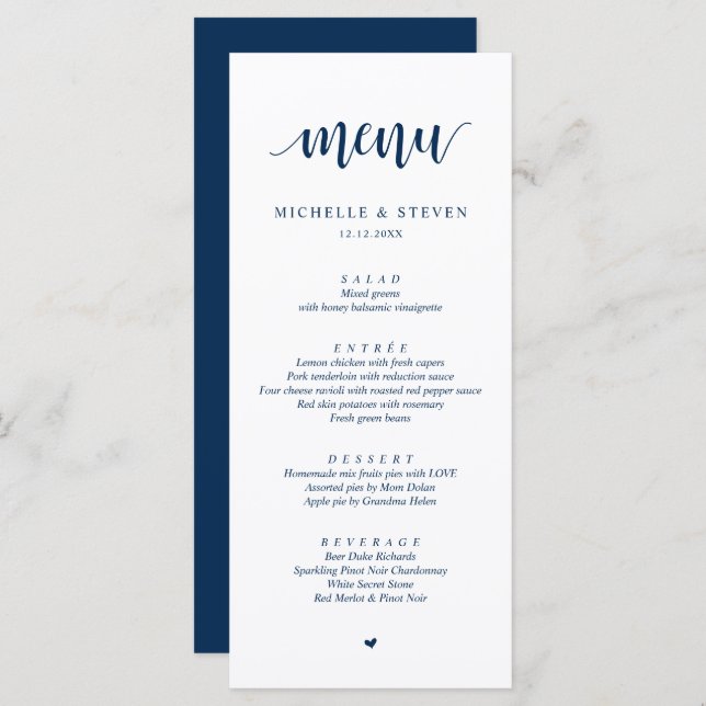 Modern Rustic Wedding Elopement Dinner Menu (Front/Back)