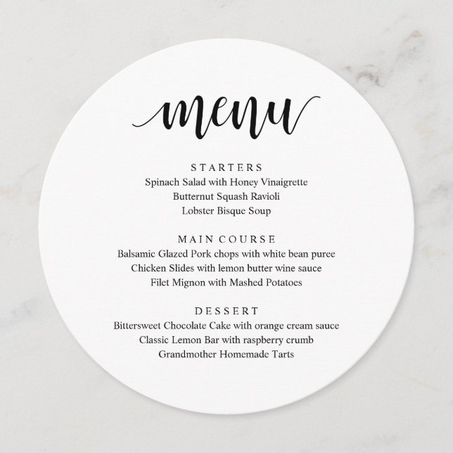 Modern Rustic, Wedding Elopement Reception Dinner  Menu (Front)