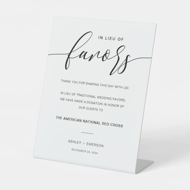 Modern Rustic Wedding In Lieu Of Favours Sign (Front)