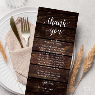 Modern Rustic Wedding Reception Thank You Card
