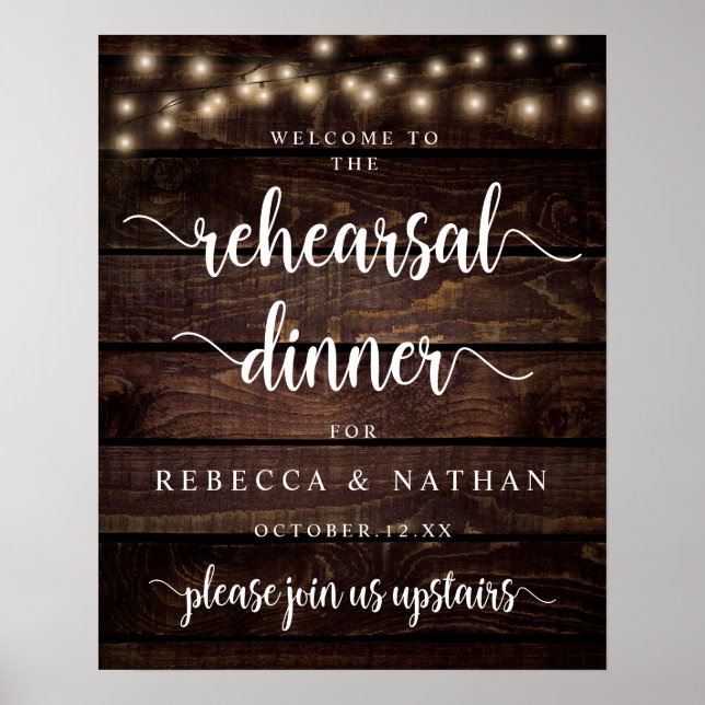 Modern Rustic, Wedding Rehearsal Dinner Welcome  Poster (Front)