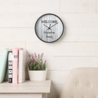 Modern rustic welcome Family name grey shiplap