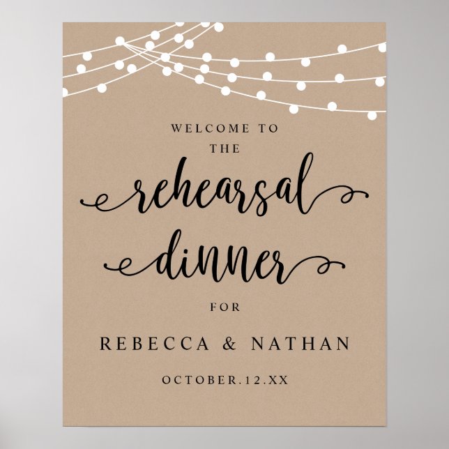 Modern Rustic, Welcome to Wedding Rehearsal Dinner Poster (Front)