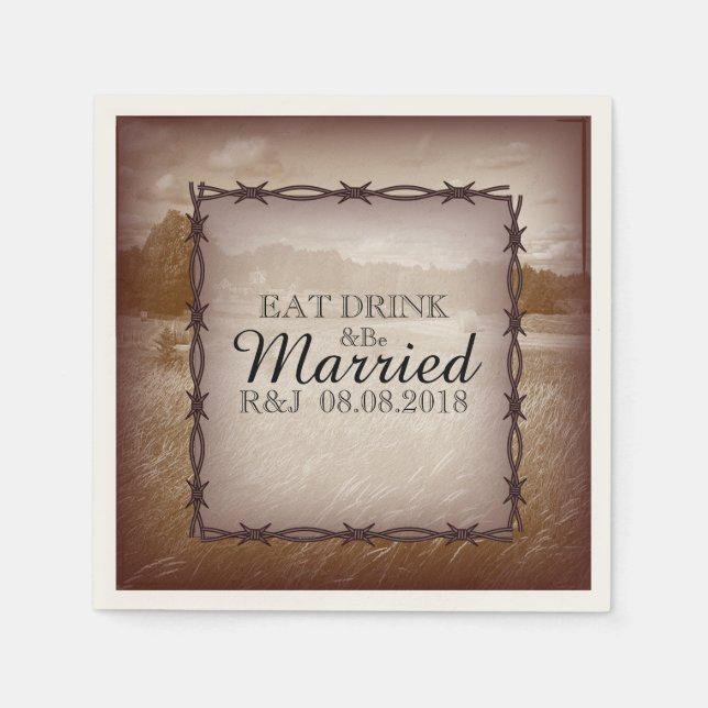 modern rustic western country wedding napkin (Front)