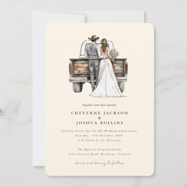Modern Rustic Western Wedding Invitation  (Front)