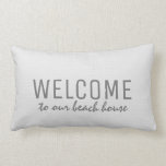 Modern rustic white burlap Welcome to beach house Lumbar Cushion<br><div class="desc">Modern rustic white faux burlap Welcome to our beach house pillow.
You can easily change the text.</div>