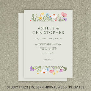 Modern Rustic Wildflower Border Soft Sage Wedding Invitation