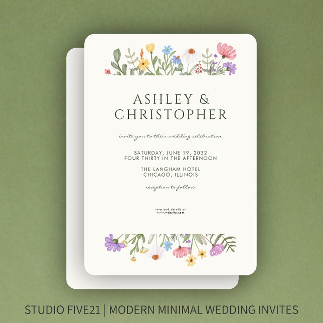 Modern Rustic Wildflower Border Wedding Invitation (Creator Uploaded)