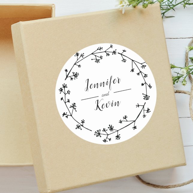 Modern Rustic Wildflower Folk Wedding Classic Round Sticker (Creator Uploaded)