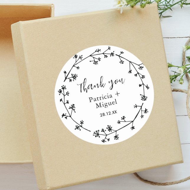 Modern Rustic Wildflower Folk Wedding Thank You  Classic Round Sticker (Creator Uploaded)