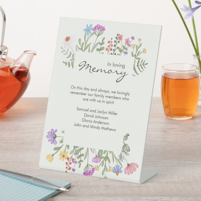 Modern Rustic Wildflower In Memoriam Wedding Pedestal Sign (In SItu)