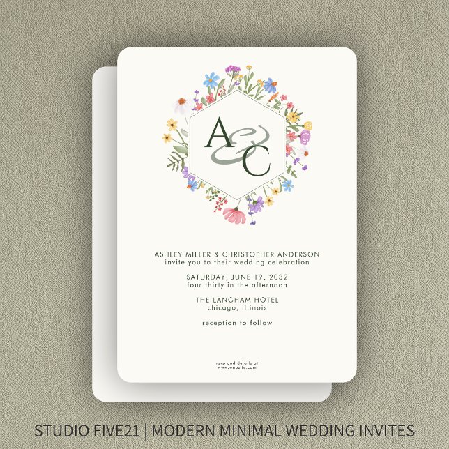 Modern Rustic Wildflower Monogram Wedding Invitation (Creator Uploaded)