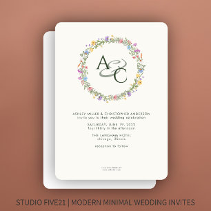 Modern Rustic Wildflower Monogram Wedding Invitation