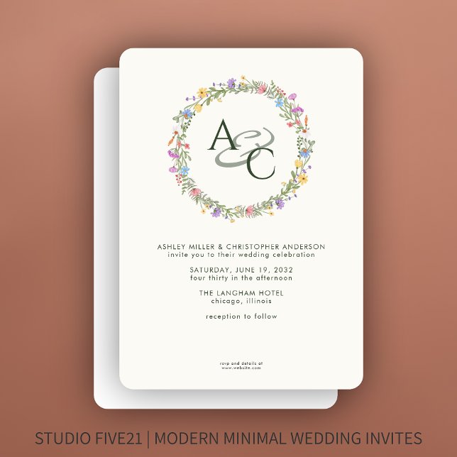 Modern Rustic Wildflower Monogram Wedding Invitation (Creator Uploaded)