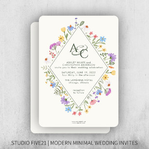 Modern Rustic Wildflower Monogram Wedding Invitation