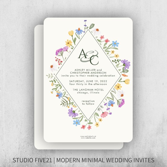 Modern Rustic Wildflower Monogram Wedding Invitation (Creator Uploaded)