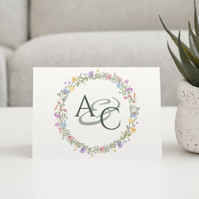Modern Rustic Wildflower Monogram Wedding Thank You Card (Creator Uploaded)