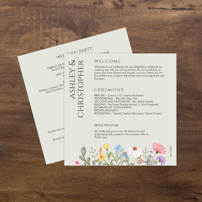 Modern Rustic Wildflower Soft Sage Wedding Program (Creator Uploaded)