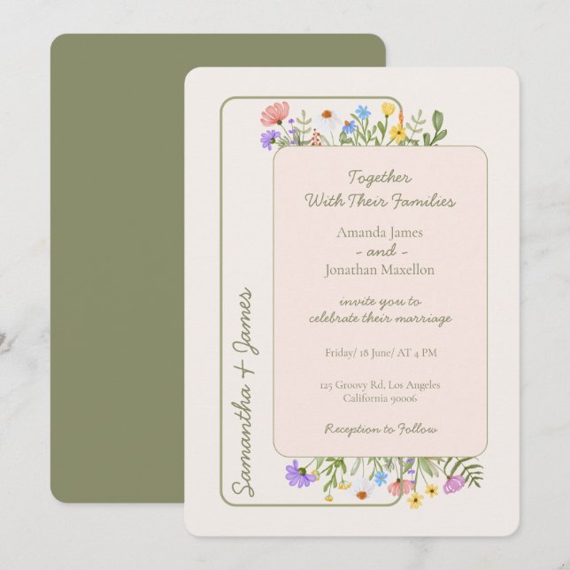 Modern Rustic Wildflower Wedding Invitation (Front/Back)