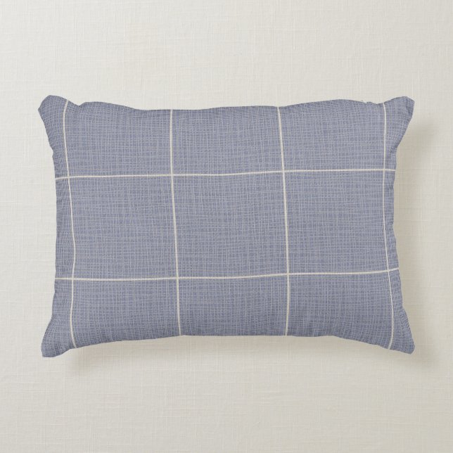 Modern Rustic Windowpane Plaid Linen Blue Decorative Cushion (Front)
