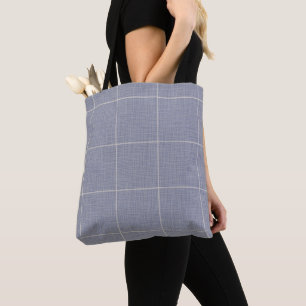 Modern Rustic Windowpane Plaid Linen Blue Tote Bag