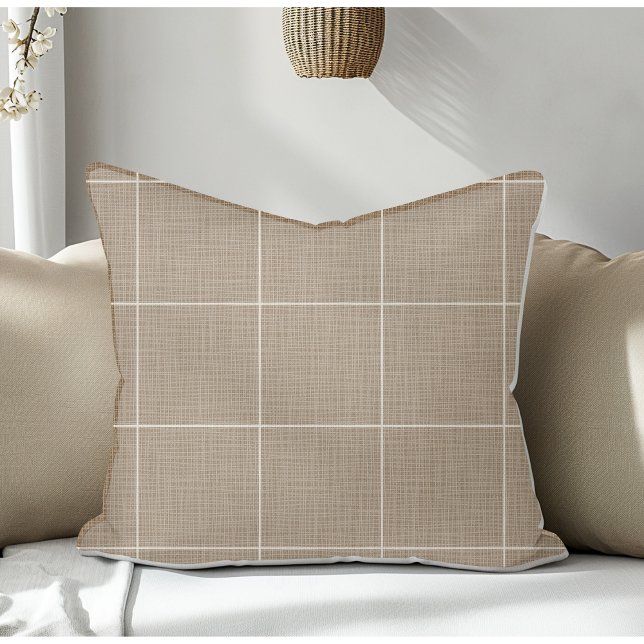 Modern Rustic Windowpane Plaid Linen Brown Cushion (Creator Uploaded)