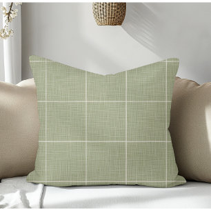 Modern Rustic Windowpane Plaid Linen Green Cushion