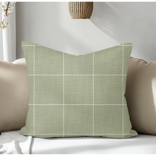 Modern Rustic Windowpane Plaid Linen Green Cushion (Creator Uploaded)