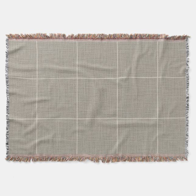 Modern Rustic Windowpane Plaid Linen Grey Throw Blanket (Front)