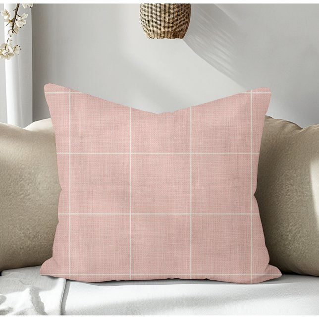 Modern Rustic Windowpane Plaid Linen Pink          Cushion (Creator Uploaded)