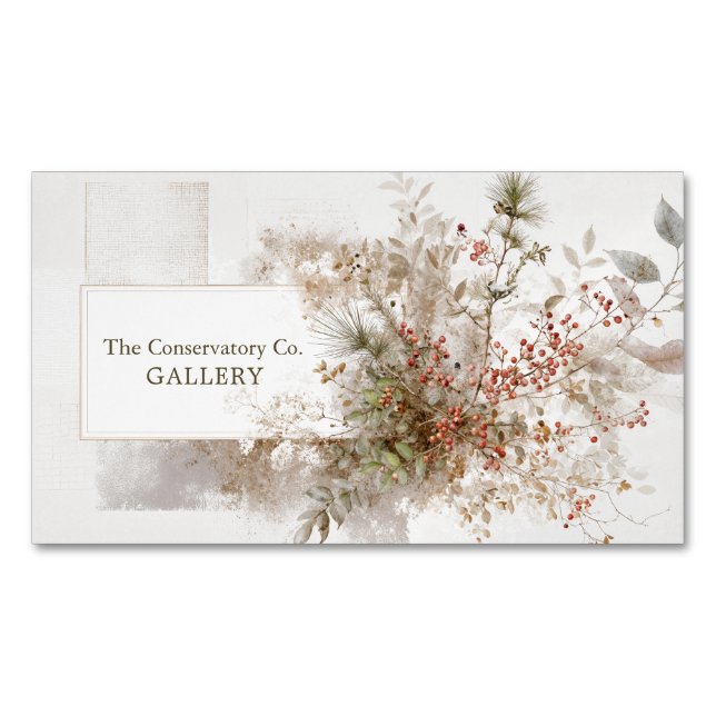 Modern Rustic Winter Berry Botanical Magnetic Business Card (Front)