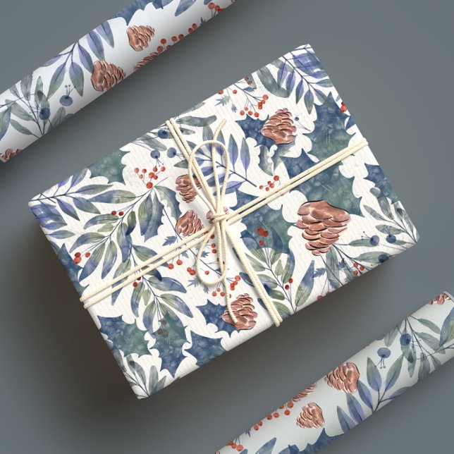 Modern Rustic Winter Forest Botanical Pine Trees Wrapping Paper Sheet (Creator Uploaded)