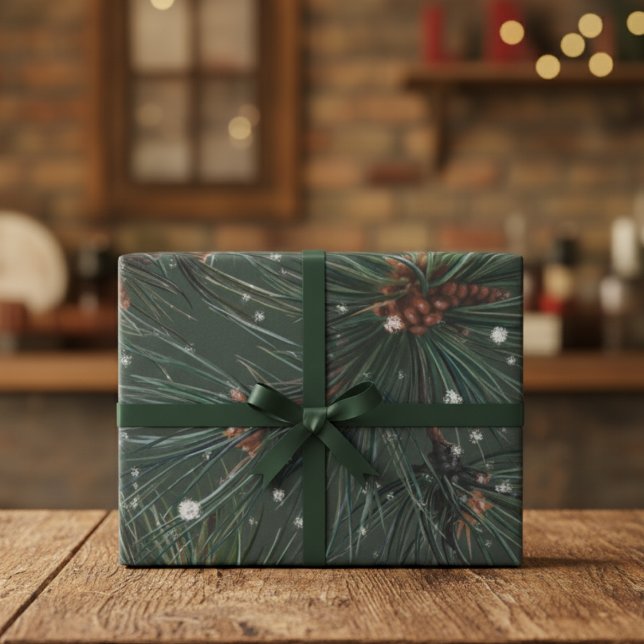 Modern Rustic Winter Pine Pattern Wrapping Paper (Creator Uploaded)