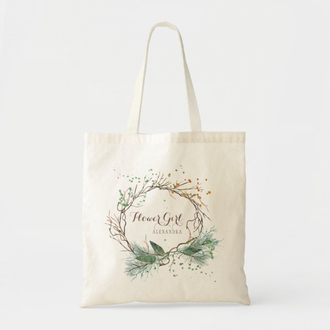 Modern rustic winter wedding bridesmaid tote bag (Front)