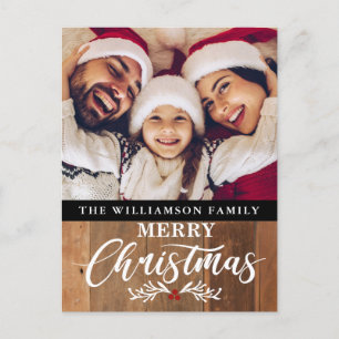 Modern Rustic Wood Family Photo Christmas Card