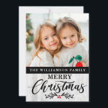 Modern Rustic Wood Family Photo Christmas Card<br><div class="desc">Modern Rustic Wood Family Photo Christmas Card - What a lovely way to send out your holiday greetings this holiday season. Your favourite photo is featured on this very special Christmas postcard and the card is personalised with your family name and Merry Christmas in pretty, modern script typography, and is...</div>