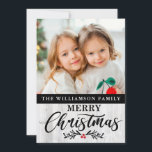 Modern Rustic Wood Family Photo Christmas Card<br><div class="desc">Modern Rustic Wood Family Photo Christmas Card - What a lovely way to send out your holiday greetings this holiday season. Your favourite photo is featured on this very special Christmas postcard and the card is personalised with your family name and Merry Christmas in pretty, modern script typography, and is...</div>
